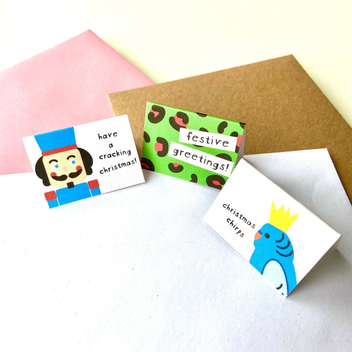 Tiny Christmas Card Set - Nutcracker/Leopard Print/Budgie