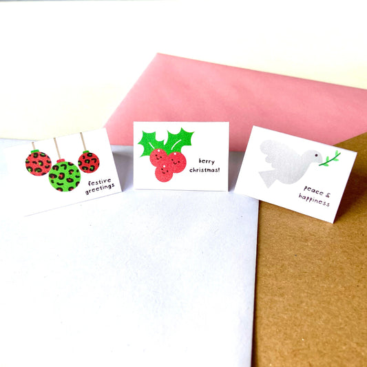 Tiny Christmas Card Set - Baubles/Holly/Dove