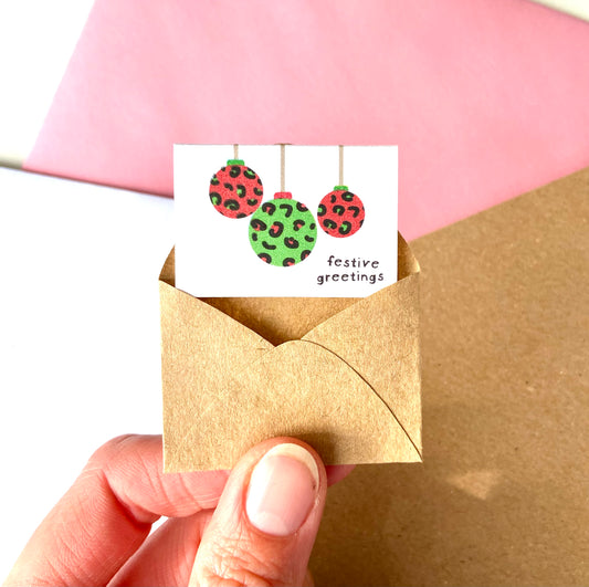 Tiny Leopard Baubles Christmas Card