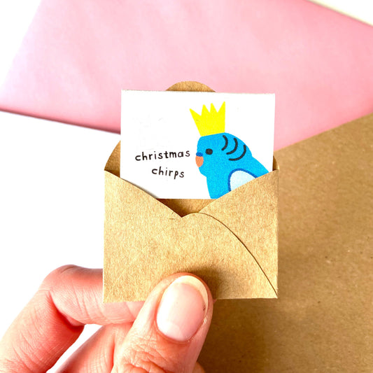 Tiny Blue Budgie Christmas Card