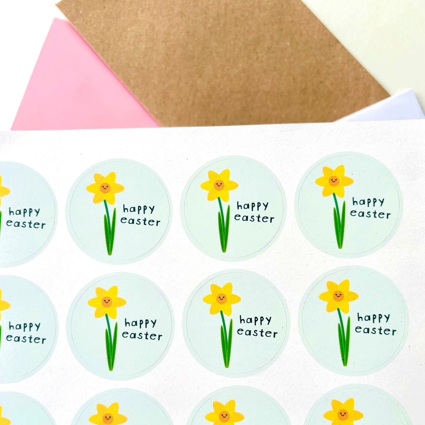 40mm Daffodil Happy Easter Stickers