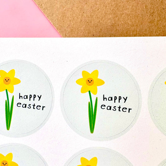40mm Daffodil Happy Easter Stickers